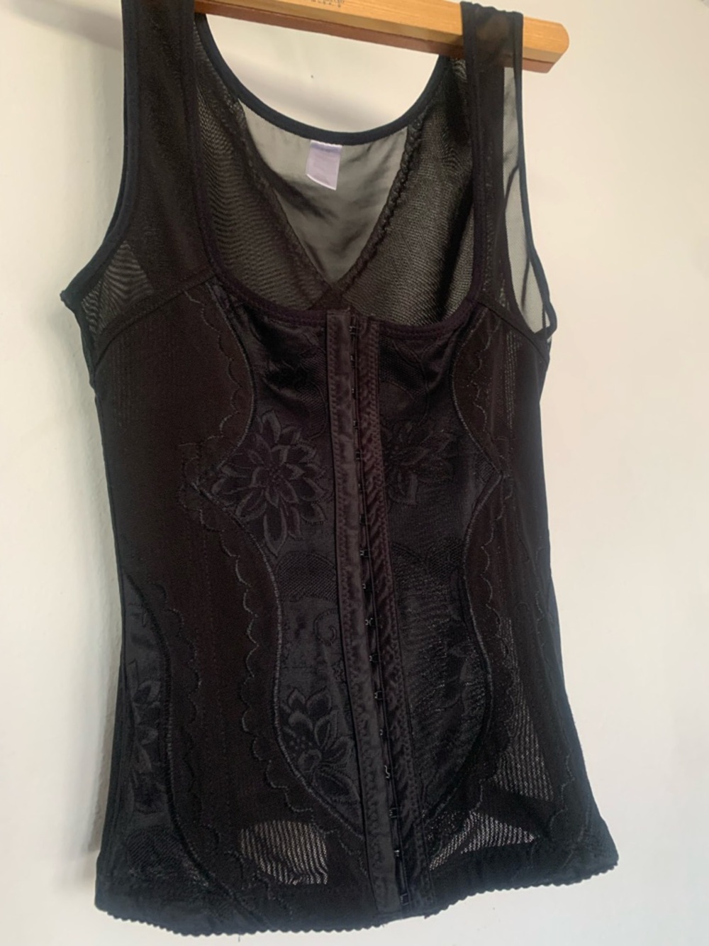 kathy ireland Black Floral Mesh Shaping Camisole with Front Hooks